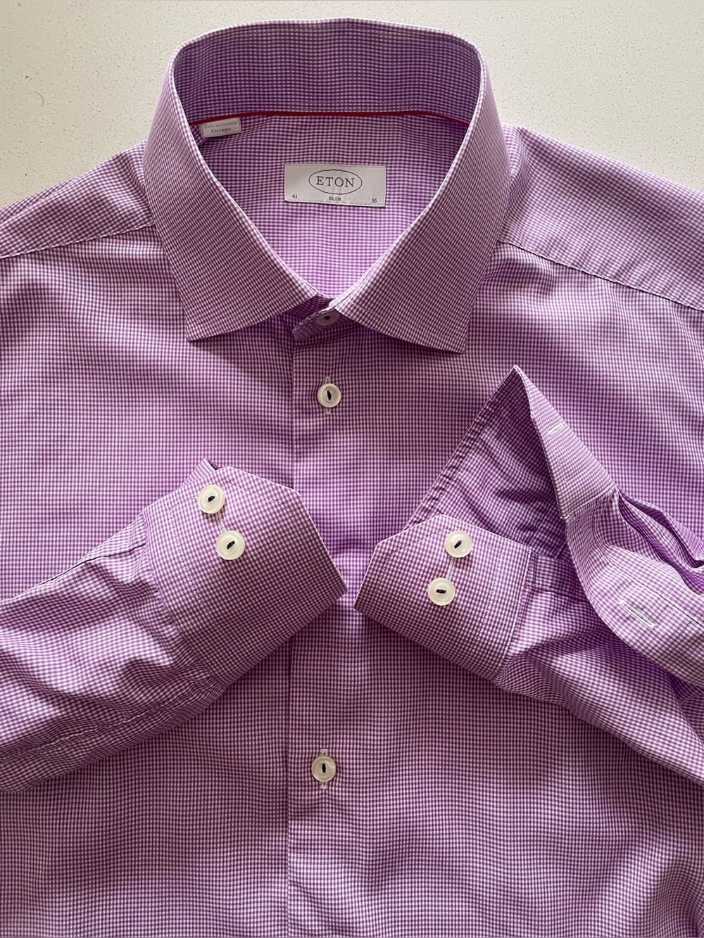 Eton - all cotton micro checkered dress shirt Size 41 (16”neck)